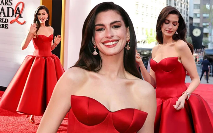 Váy đỏ cúp ngực giúp Anne Hathaway chiếm trọn mọi ánh nhìn tại buổi ra mắt phim