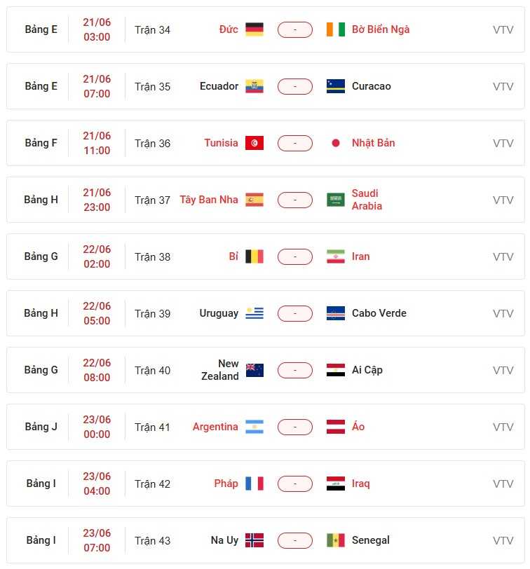 Lịch thi đấu bóng đá giải VCK World Cup 2026 mới nhất