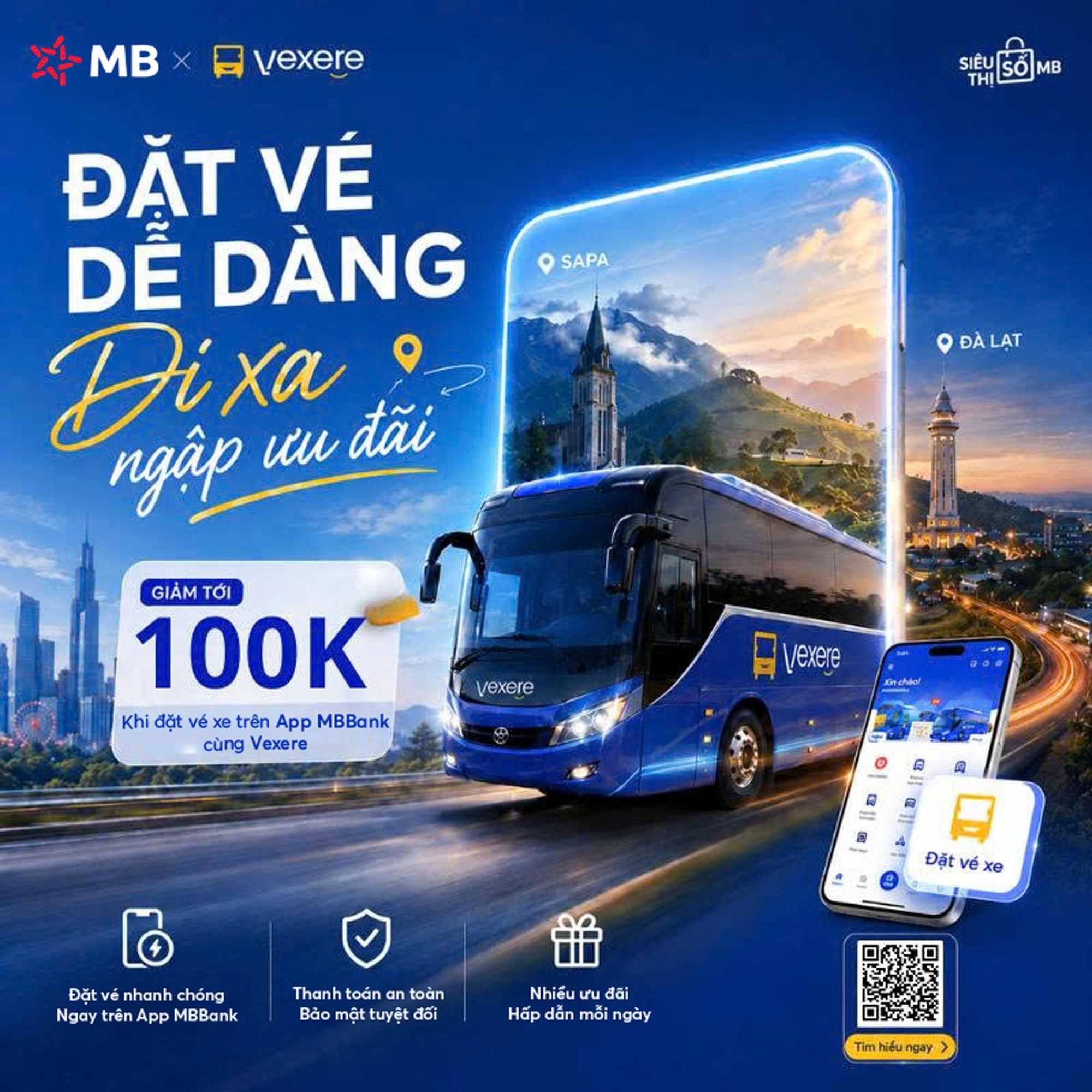 Đặt vé dễ dàng, đi xa ngập tràn ưu đãi với Vexere trên App MBBank